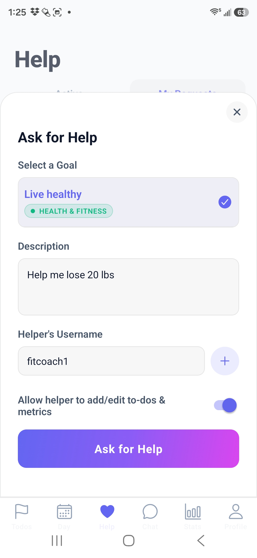Inviting a helper by username in HelpDo